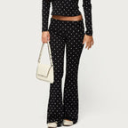 Polka Dot Wide Leg Flare Low Waist Pants