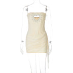 Sequined Strapless Mesh Mini Dress With Heart Cutout Zip Front