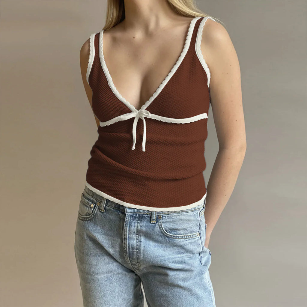 Backless Lace Up Crop Tank Top With V Neck