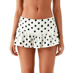 Dot Print Mini Skort With Ruffle Hem Low Rise