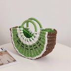 Handmade Watermelon Tangerine Straw Crossbody Bag For Women Boho Fruit Themed Shoulder Tote