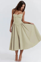 Backless Suspender Midi Dress Sleeveless A Line Style For Evening Wear