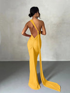One Shoulder Backless Ruched Dress