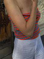 Off Shoulder Knit Tube Top With Stripe Backless Bustier Cropped