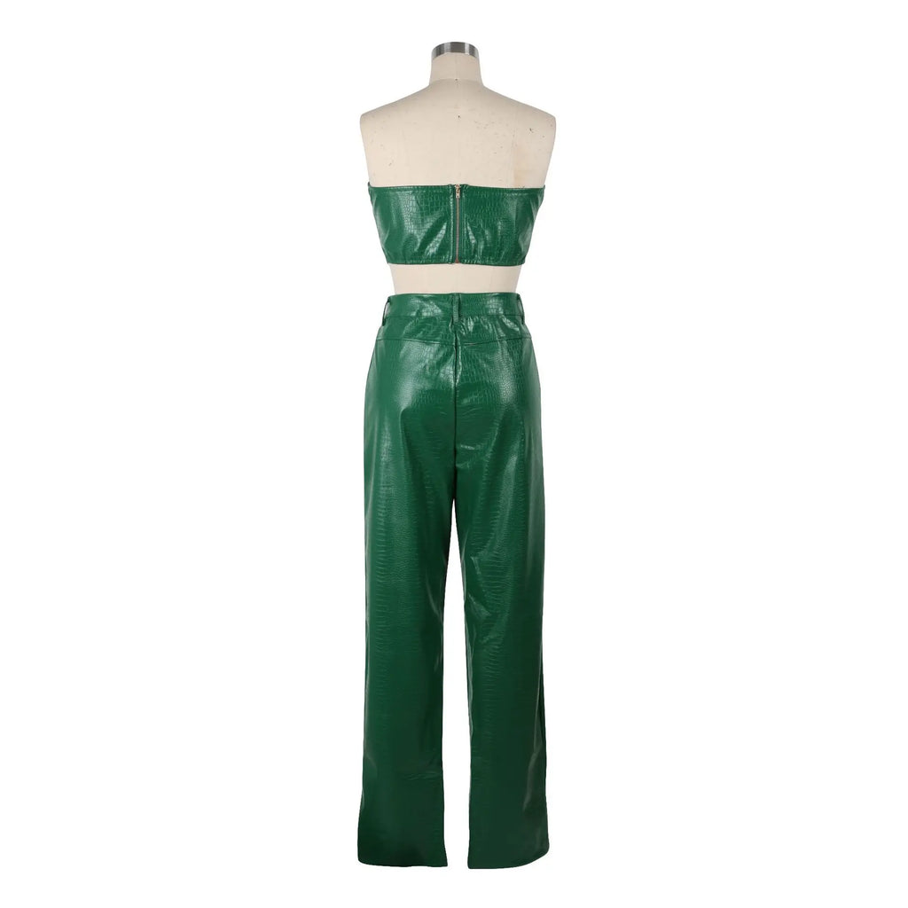 Corset Cutout Cargo Jumpsuit Two Piece Set Sleeveless PU Leather