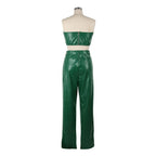 Corset Cutout Cargo Jumpsuit Two Piece Set Sleeveless PU Leather