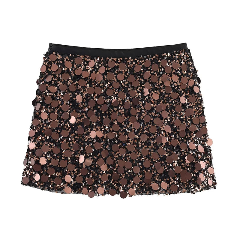 Beaded Sequin Two Piece Set Sleeveless Backless Crop Top And Mini Skirt Glam Outfit