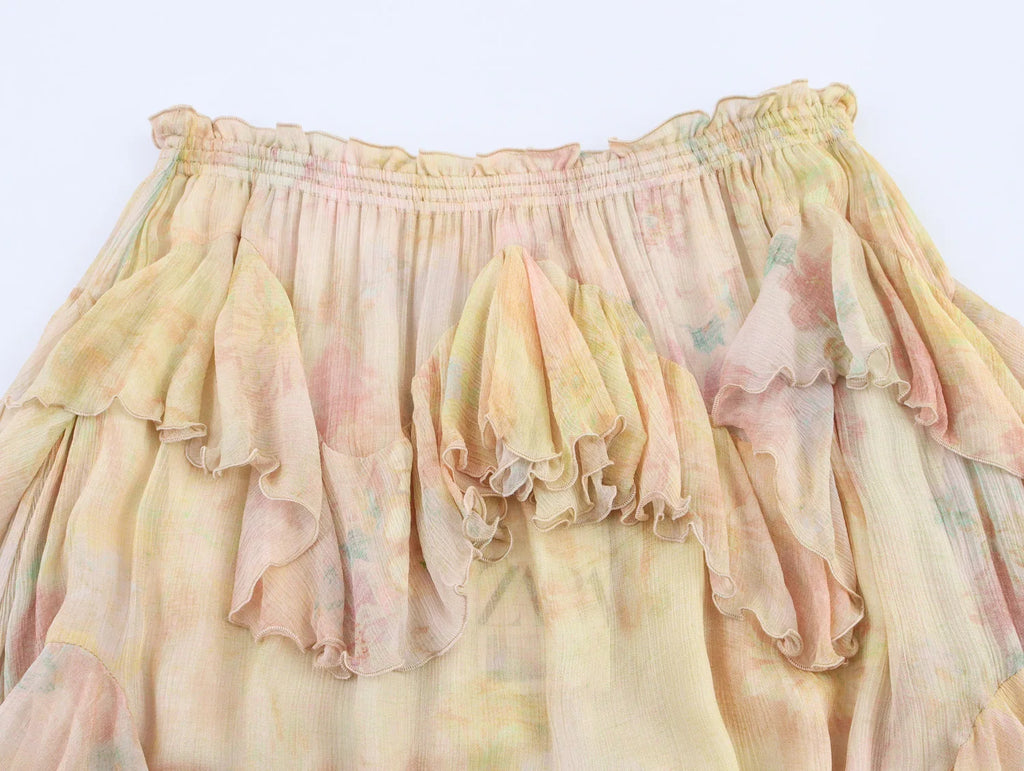 Boho Gradient Tiered Skirt With Ruffles Elegant Long Hippie Style