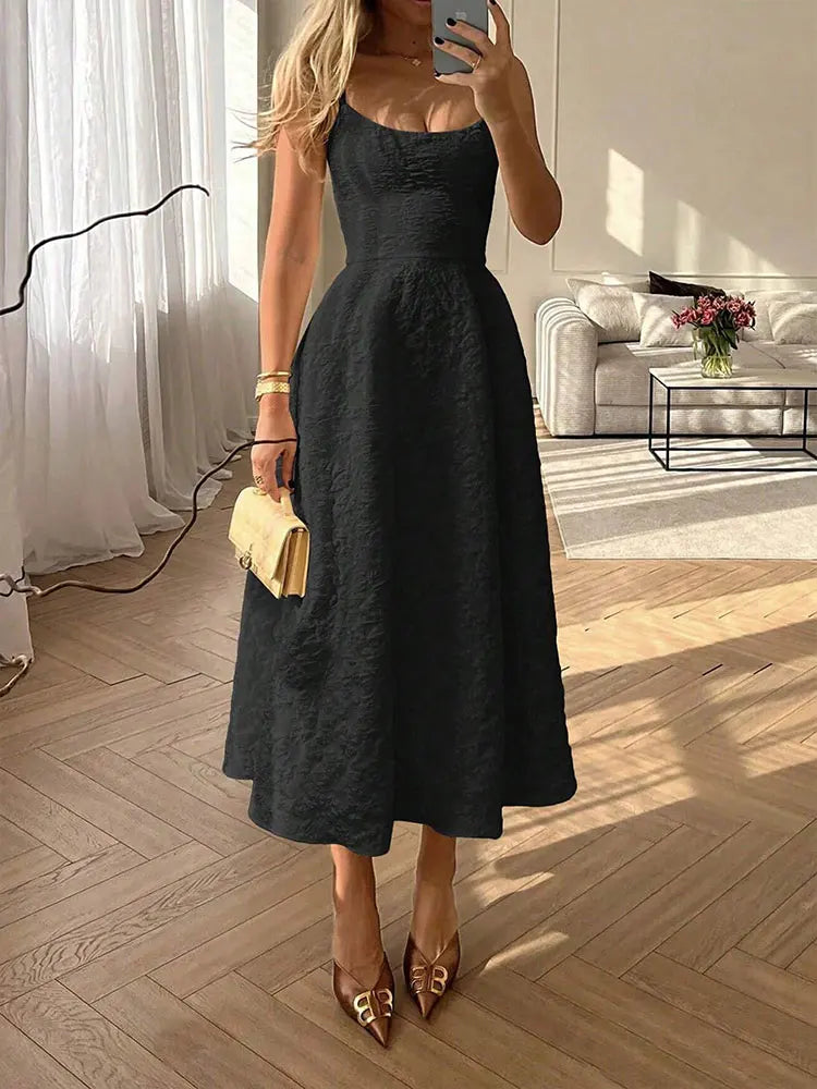 Backless O Neck Sling Maxi Dress A Line Slim