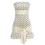 White Polka Dot Strapless Backless Tassel Bodycon Mini Dress