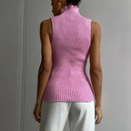 Women's Ribbed Turtleneck Knit Sleeveless Top