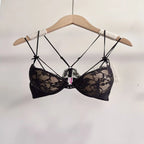 Lace Front Closure Lingerie Set For Women Wirefree Push Up Bra Delicate Straps Lightweight Comfort