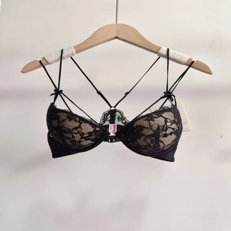 Lace Front Closure Lingerie Set For Women Wirefree Push Up Bra Delicate Straps Lightweight Comfort