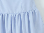 Stripes Tie Bow Halter Sling Satin Dress Women Low Waist Ball Gown Pleated