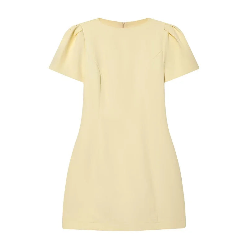 Pleated Mini Dress For Women Elegant Short Sleeve