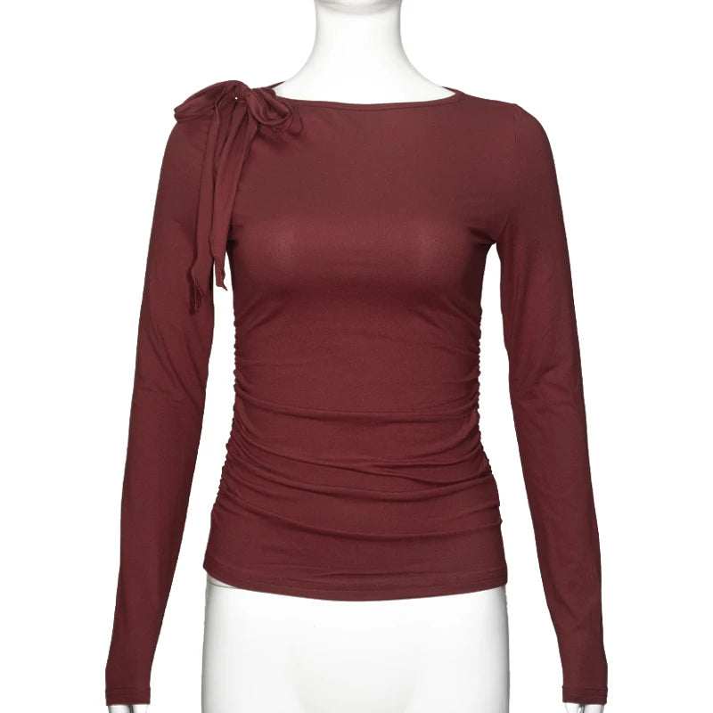 Long Sleeve Belted Top With Gathered Design
