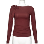 Long Sleeve Belted Top With Gathered Design