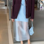 See Through High Waist Mesh Maxi Skirt