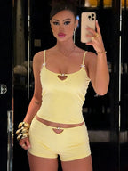 Two Piece Set With Hollow Camisole And Shorts