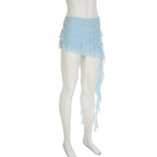Irregular Mesh Ruffle Edge Low Waist Short Skirt