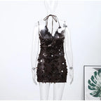 Beaded Sequin Two Piece Set Sleeveless Backless Crop Top And Mini Skirt Glam Outfit