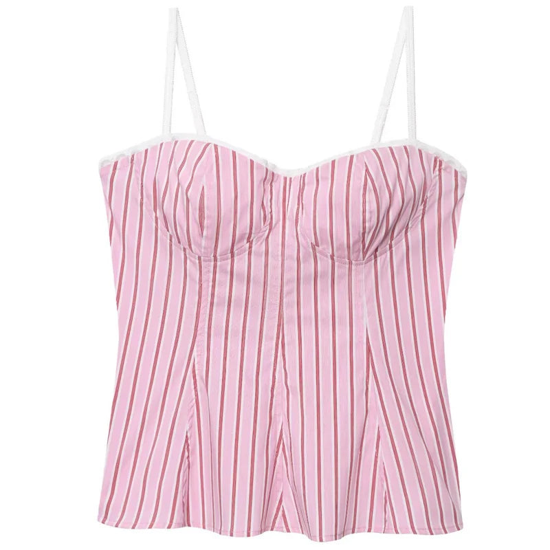 Striped Pant Sets With Crop Top Bow Detail And High Waist Trousers