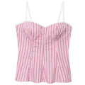 Striped Pant Sets With Crop Top Bow Detail And High Waist Trousers