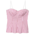 Striped Pant Sets With Crop Top Bow Detail And High Waist Trousers