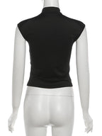 Rivets Decoration Top Stand Collar Navel Exposed Bandage Look Edgy Chic High Street Fashion