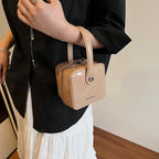 Mini Box PU Leather Crossbody Bag With Short Handle Phone Friendly Compact