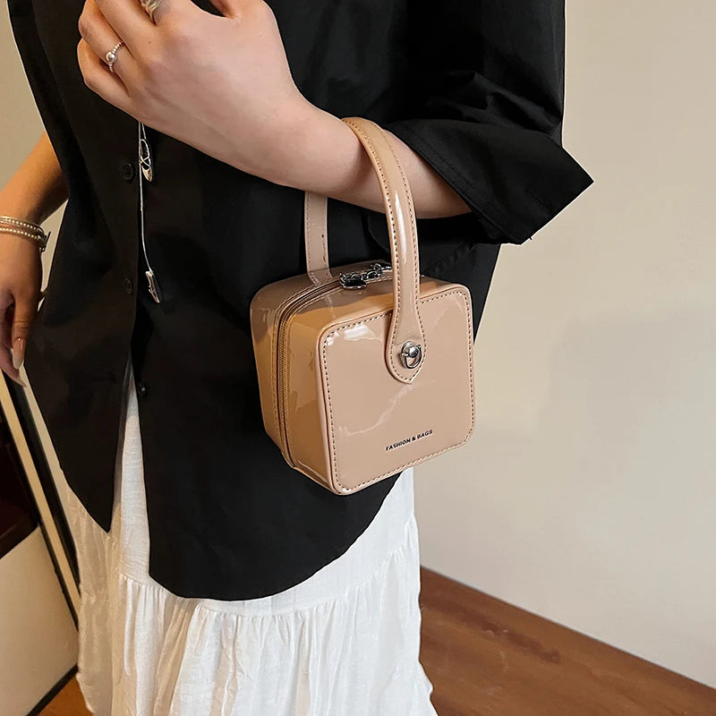Mini Box PU Leather Crossbody Bag With Short Handle Phone Friendly Compact