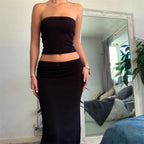 Vintage Vibe Skirt Set Spaghetti Strap Crop Cami Top With Long Pencil Skirt