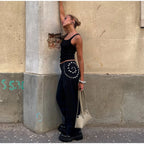 Spiral Rivet Decor Wide Leg Pants With Elastic Waist