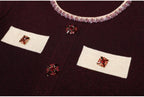 Diamond Buckle Knit Top With Elastic Fit Long Sleeve Pullover Round Neck For Women
