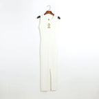 Hollow-Out Knit Vest Dress With Metal Buttons Sleeveless Slit