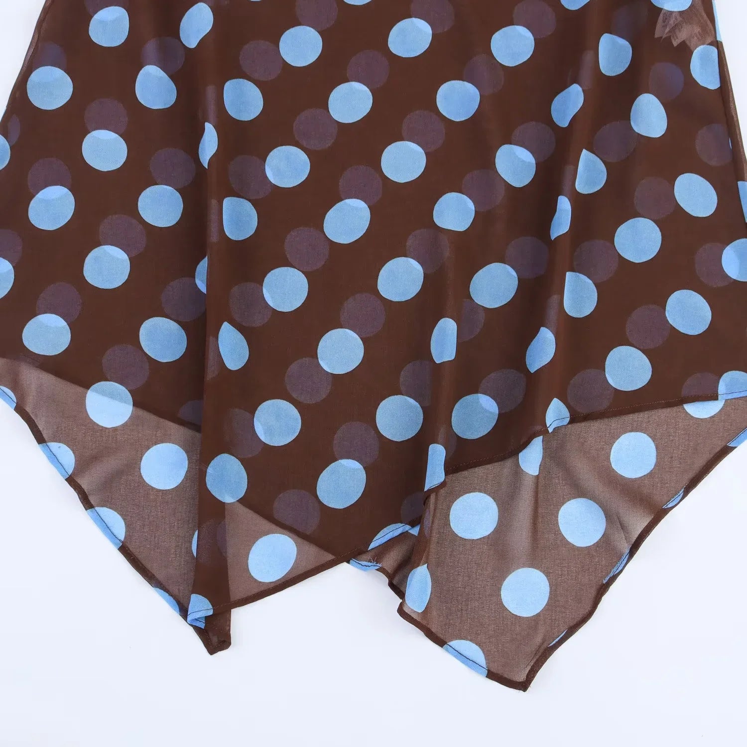 Blue Polka Dot Two Piece Set With Halter Top And Midi Skirt