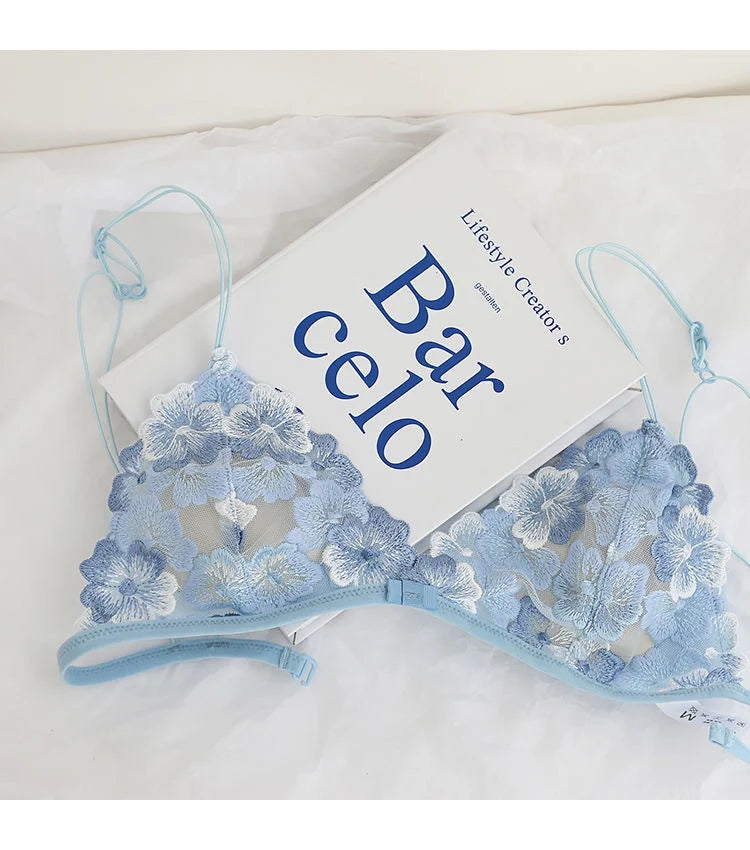 Whisper Lace Wireless Bralette Set In Ultra Thin Embroidered Mesh For Small Busts Delicate Comfort