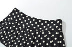 Black Polka Dot Pleated Mini With Shorts Lining Low Waist Skater Style Button Details