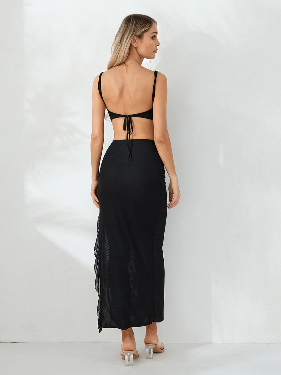 Two Piece Set Knit Print Cutout Crop Top With Bodycon Mini Skirt