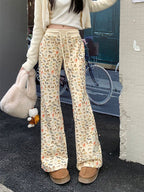 Cozy Puppy Print High Waist Fleece-Lined Flared Leg Pants