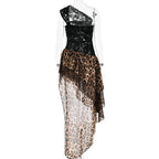 Leopard Patchwork Lace Dress One Shoulder With Ruffle Sheer Elegance