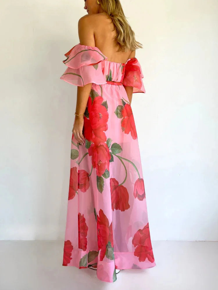 Sexy Print Asymmetrical Hem Long Skirt Set Fashionable Sleeveless Women's Polyester Fabric Casual Leisure Suit