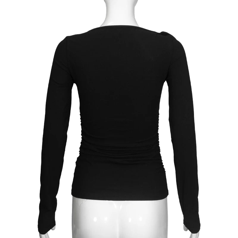 Long Sleeve Belted Top With Gathered Design