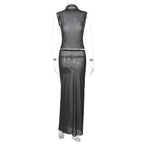Vintage Polka Dot Dress Set With See Through Top And Long Skirt For Summer Parties