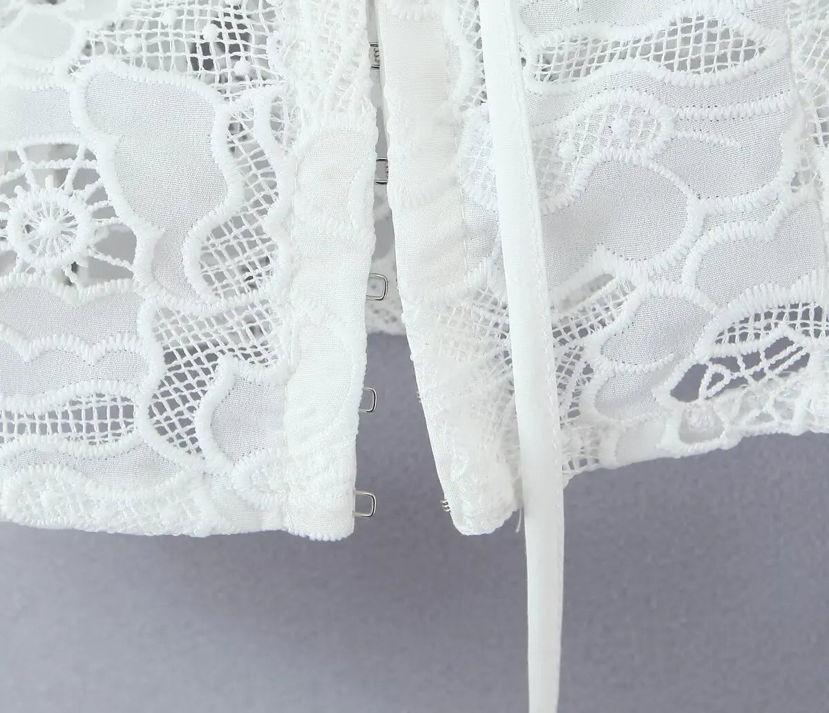 Romantic Lace Patchwork Off Shoulder Puff Sleeve Crop Top