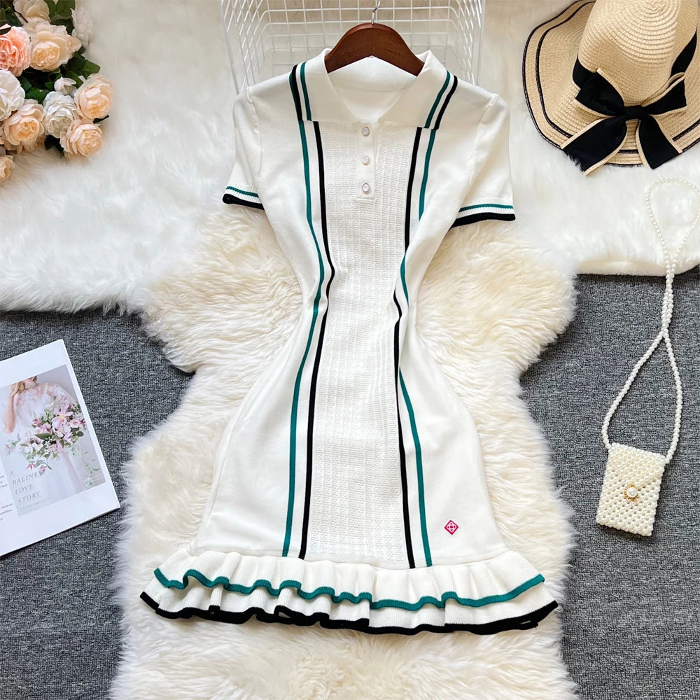Knit Mini Dress With Ruffles