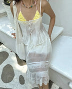 Lace Strap Boho Camisole Top Sheer Cotton Rayon Sleeveless