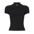 Hollow Stand-Up Collar Shirt With Ultra Slim Fit Short Sleeve Black Top