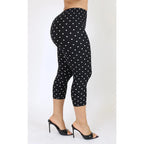 Retro Dot Print Capri Pants With Elastic Waist Cropped Stretch Fit