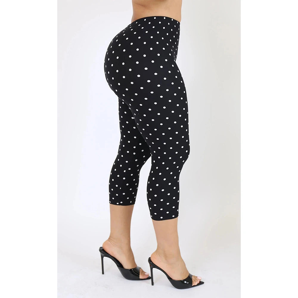 Retro Dot Print Capri Pants With Elastic Waist Cropped Stretch Fit